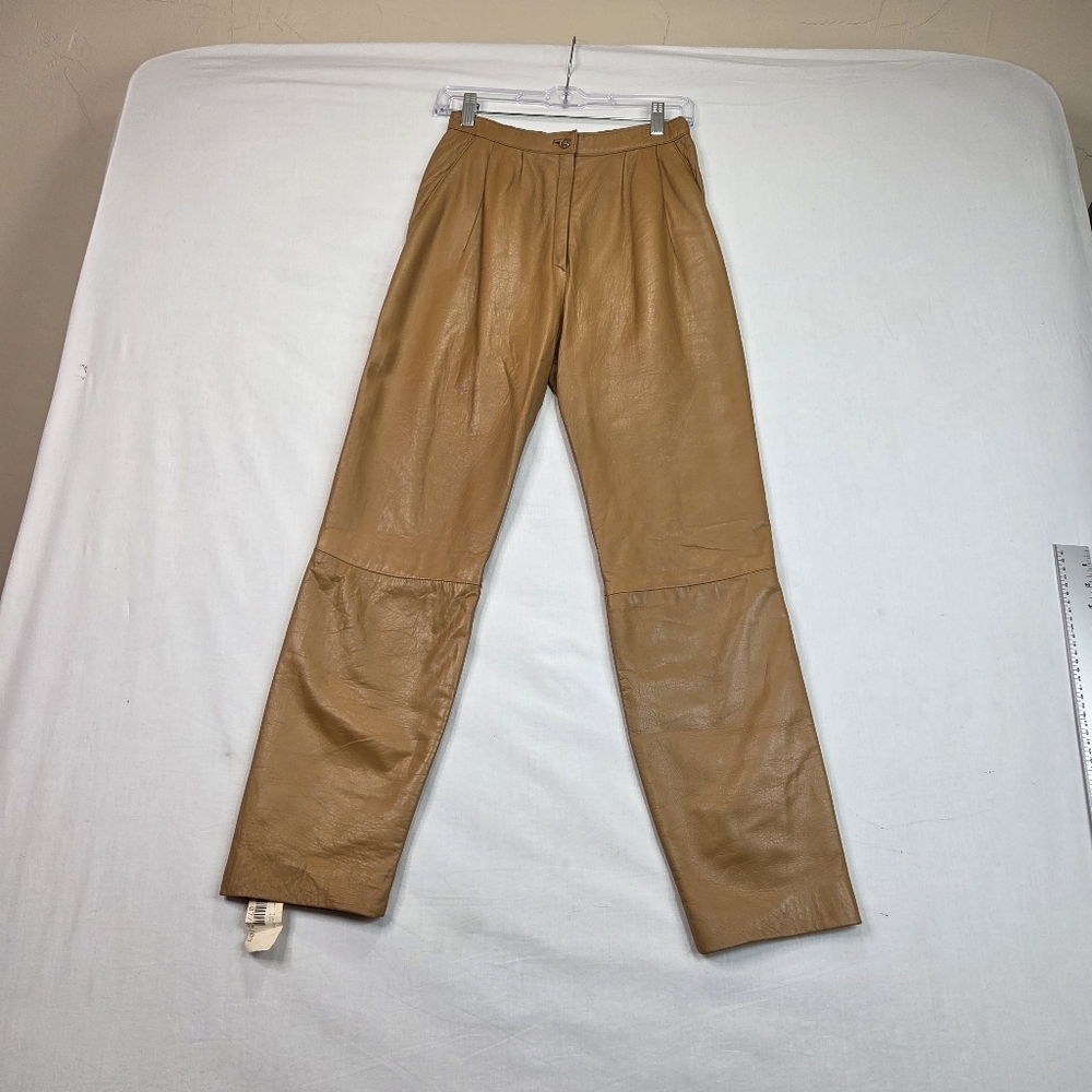 Vintage Betty Hanson 100% Leather Pants Camel High Waist Sz‎ 10 XS